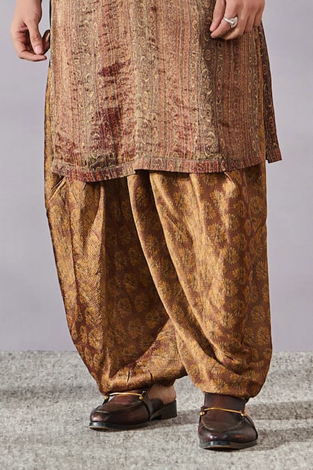 Tarun Tahiliani_Beige Tissue Georgette Printed Phulkari Kurta And Salwar Set _Online_at_Aza_Fashions