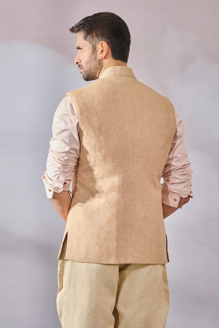 Tarun Tahiliani Linen Asymmetric Paneled Waistcoat 
