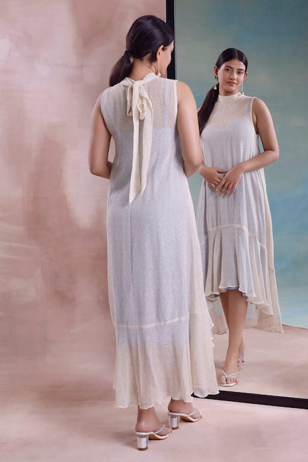 Shwetanga Cotton Mesh Tie-Up Dress 
