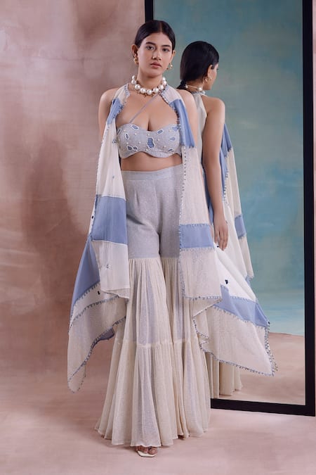 Shwetanga Patchwork Jacket Mesh Sharara Set 