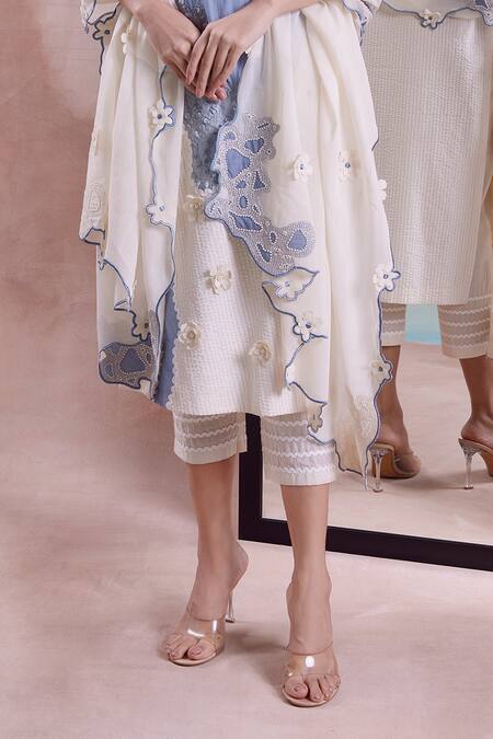 Shwetanga Ivory Cotton Cut Work, Beads, Lace, Applique Round Blossom Garden Kurta Set Online at Aza Fashions Shwetanga_Ivory Cotton Cut Work, Beads, Lace, Applique Round Blossom Garden Kurta Set _Online_at_Aza_Fashions