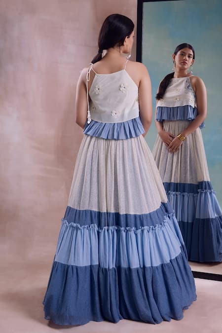 Shwetanga Gradient Frilly Layered Lehenga Set 