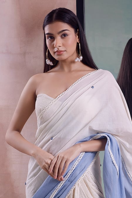 Shop Shwetanga Ivory Cotton, Chiffon Embroidery Mesh Draped Slit Skirt Corset Blouse Set Online at Aza Fashions Shop_Shwetanga_Ivory Cotton, Chiffon Embroidery Mesh Draped Slit Skirt Corset Blouse Set _Online_at_Aza_Fashions