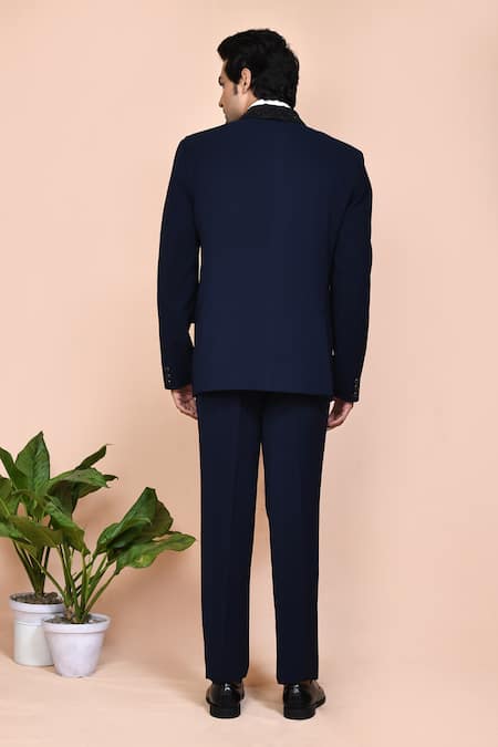 Shop_Arihant Rai Sinha_White Cotton, Polyester Embroidery, Cut Work, Blue Suit Set With Waistcoat _at_Aza_Fashions