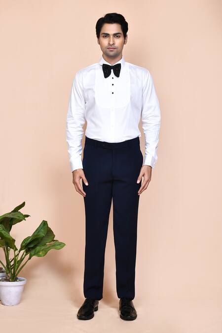 Arihant Rai Sinha_White Cotton, Polyester Embroidery, Cut Work, Blue Suit Set With Waistcoat _at_Aza_Fashions