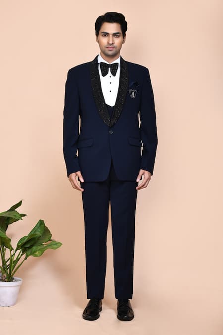 Shop Arihant Rai Sinha White Cotton, Polyester Embroidery, Cut Work, Blue Suit Set With Waistcoat Shop_Arihant Rai Sinha_White Cotton, Polyester Embroidery, Cut Work, Blue Suit Set With Waistcoat