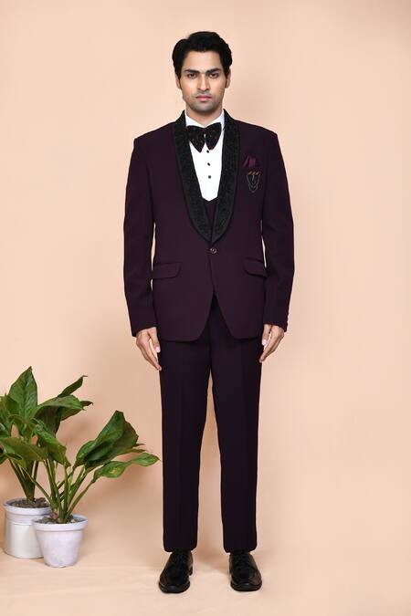 Shop_Arihant Rai Sinha_Wine Cotton, Polyester Embroidery, Cut Work Leaf Placement Suit Set 