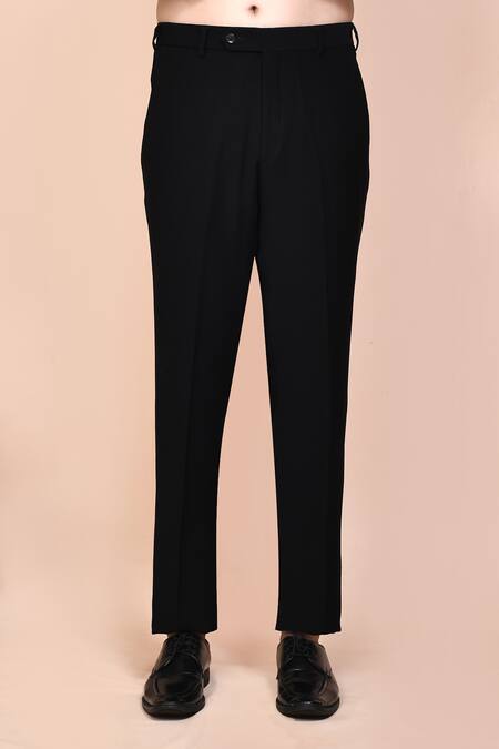 Arihant Rai Sinha_Black Cotton, Polyester Embroidery, Cut Work Chevron Placket Suit Set _Online_at_Aza_Fashions