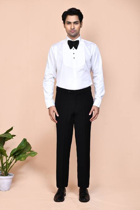 Buy_Arihant Rai Sinha_Black Cotton, Polyester Embroidery, Cut Work Chevron Placket Suit Set _Online_at_Aza_Fashions