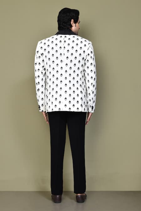 Shop_Arihant Rai Sinha_Cream Cotton, Brocade, Velvet Embroidery, Brooches, Sequins Floral Suit Set _at_Aza_Fashions