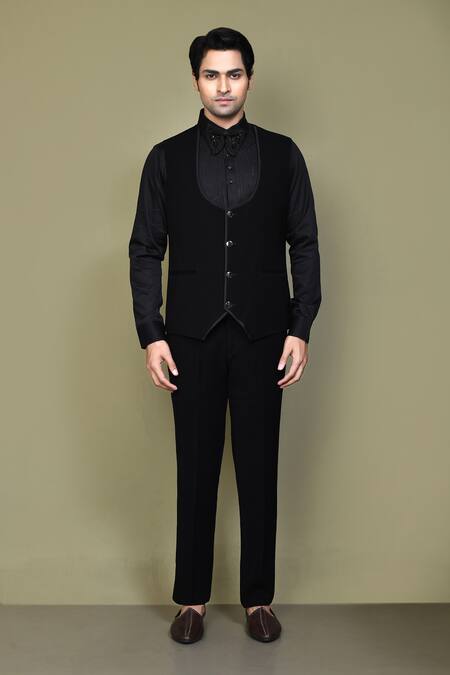 Shop_Arihant Rai Sinha_Cream Cotton, Brocade, Velvet Embroidery, Brooches, Sequins Floral Suit Set _Online_at_Aza_Fashions