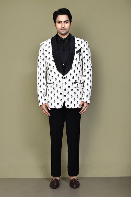 Arihant Rai Sinha_Cream Cotton, Brocade, Velvet Embroidery, Brooches, Sequins Floral Suit Set _at_Aza_Fashions