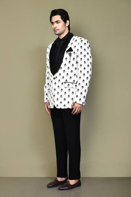 Buy_Arihant Rai Sinha_Cream Cotton, Brocade, Velvet Embroidery, Brooches, Sequins Floral Suit Set 