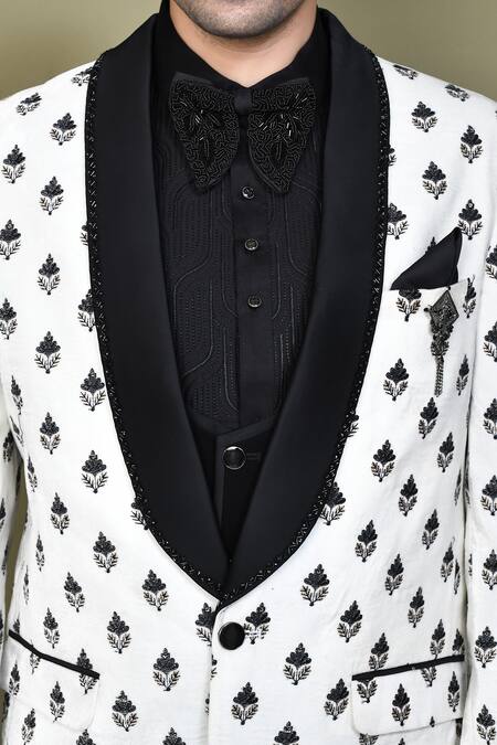 Shop_Arihant Rai Sinha_Cream Cotton, Brocade, Velvet Embroidery, Brooches, Sequins Floral Suit Set 