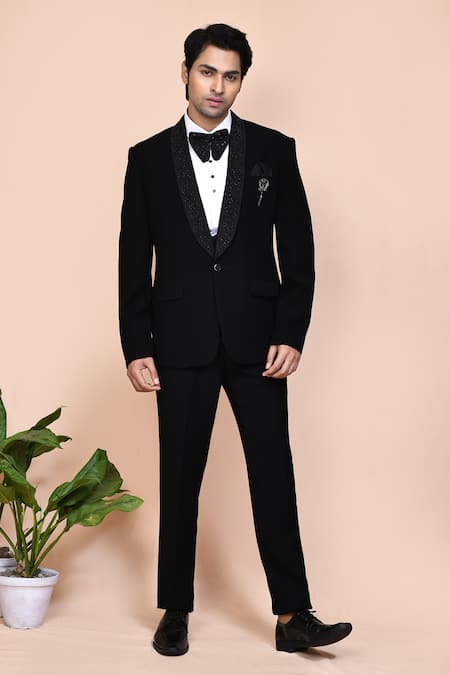 Arihant Rai Sinha Black Blended Suiting Fabric Embroidered Cut Dana Blazer Pant Set 