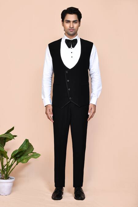 Shop_Arihant Rai Sinha_Black Polyester, Cotton Embroidery, Brooches, Beads Cut Dana Blazer Pant Set _Online_at_Aza_Fashions