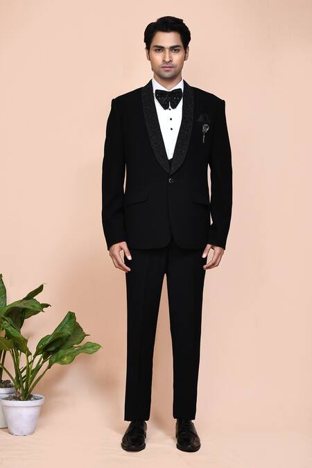 Arihant Rai Sinha_Black Polyester, Cotton Embroidery, Brooches, Beads Cut Dana Blazer Pant Set _at_Aza_Fashions