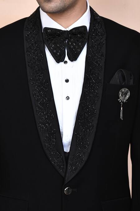 Buy_Arihant Rai Sinha_Black Polyester, Cotton Embroidery, Brooches, Beads Cut Dana Blazer Pant Set 