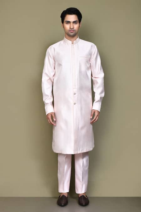 Buy_Arihant Rai Sinha_Pink Jacquard, Silk, Polyester Brooches, Embroidery Thread Jacket Kurta Set_Online_at_Aza_Fashions
