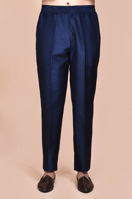 Arihant Rai Sinha_Blue Jacquard, Silk Brooches, Embroidery Mughal Thread Jacket Kurta Set _Online_at_Aza_Fashions