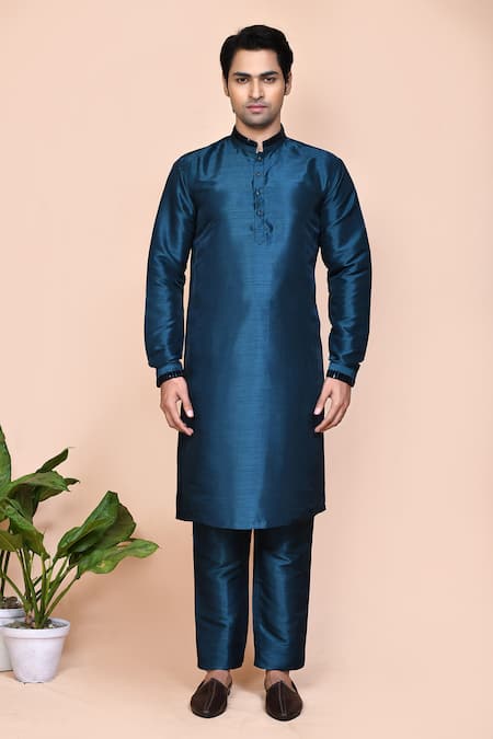 Buy_Arihant Rai Sinha_Blue Silk, Velvet, Polyester Sequins Embroidered Bundi Set _Online_at_Aza_Fashions