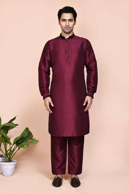 Buy_Arihant Rai Sinha_Wine Velvet, , Organza Brooches, Embroidery, Sequins Bundi Set _Online_at_Aza_Fashions