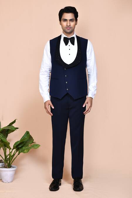 Shop_Arihant Rai Sinha_Blue Cotton, Polyester Embroidery, Sequins, Cut Work Thread Suit Set _Online_at_Aza_Fashions