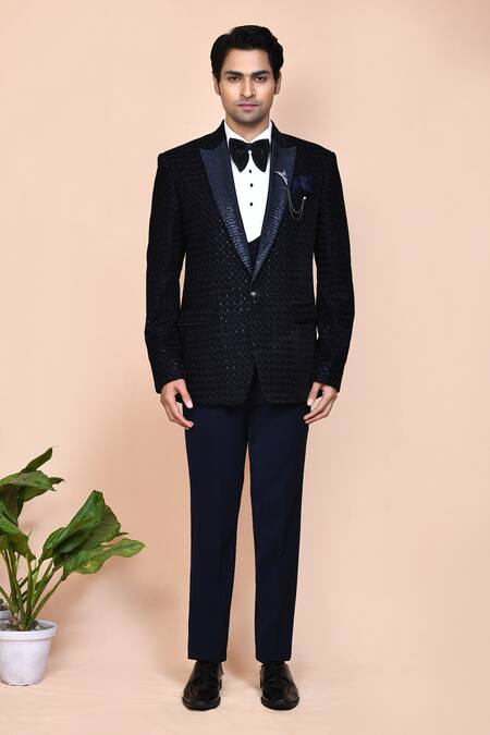 Arihant Rai Sinha_Blue Cotton, Polyester Embroidery, Sequins, Cut Work Thread Suit Set _at_Aza_Fashions