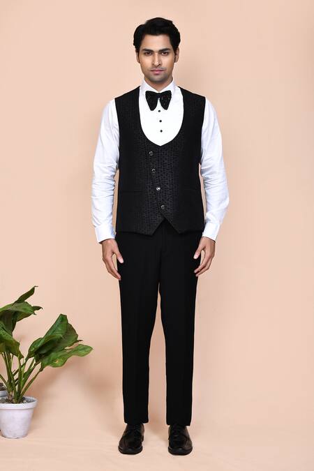 Shop_Arihant Rai Sinha_Black Polyester, Cotton, Brocade Cut Work Cutdana Embroidered Suit Set _Online_at_Aza_Fashions