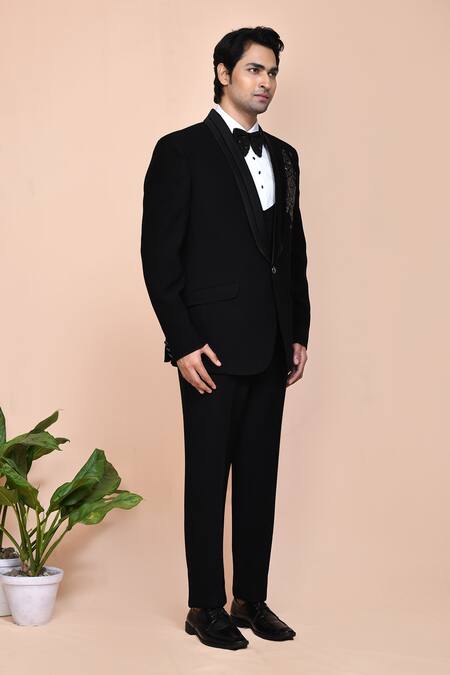 Arihant Rai Sinha_Black Polyester, Cotton, Brocade Cut Work Cutdana Embroidered Suit Set _at_Aza_Fashions