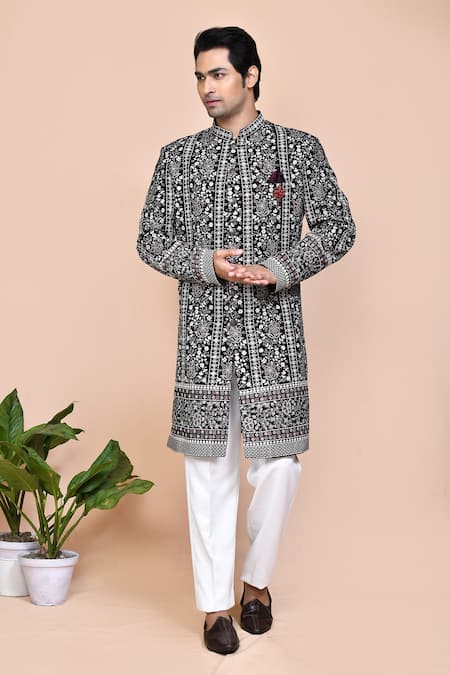 Arihant Rai Sinha Floral Thread Embroidered Velvet Sherwani Set 