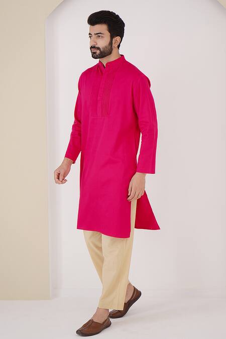 Nero India Fuchsia Satin, Plain Kurta And Gold Pant Set Online at Aza Fashions Nero India_Fuchsia Satin, Plain Kurta And Gold Pant Set _Online_at_Aza_Fashions