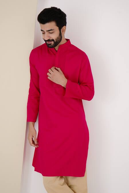 Shop Nero India Fuchsia Satin, Plain Kurta And Gold Pant Set Online at Aza Fashions Shop_Nero India_Fuchsia Satin, Plain Kurta And Gold Pant Set _Online_at_Aza_Fashions
