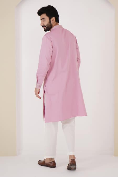 Shop Nero India Purple Satin, Zari Cuff Embroidered Kurta And Pant Set at Aza Fashions Shop_Nero India_Purple Satin, Zari Cuff Embroidered Kurta And Pant Set _at_Aza_Fashions