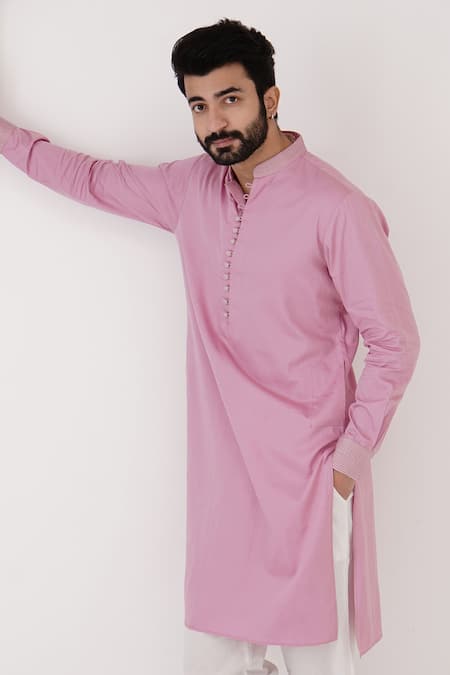 Shop Nero India Purple Satin, Zari Cuff Embroidered Kurta And Pant Set Online at Aza Fashions Shop_Nero India_Purple Satin, Zari Cuff Embroidered Kurta And Pant Set _Online_at_Aza_Fashions