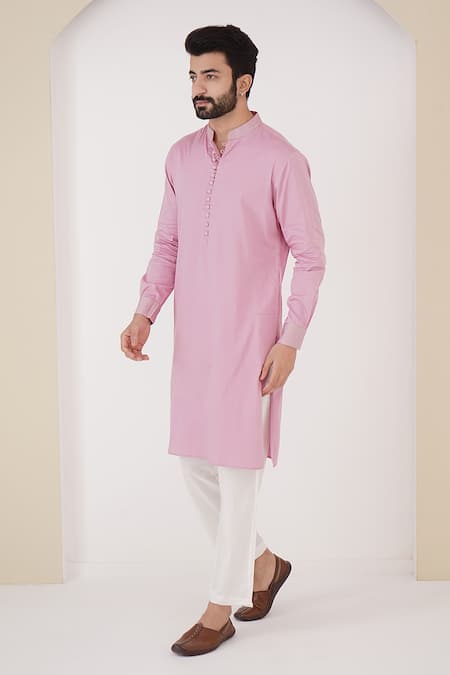 Nero India_Purple Cotton Satin Embroidery Straight Kurta _Online_at_Aza_Fashions