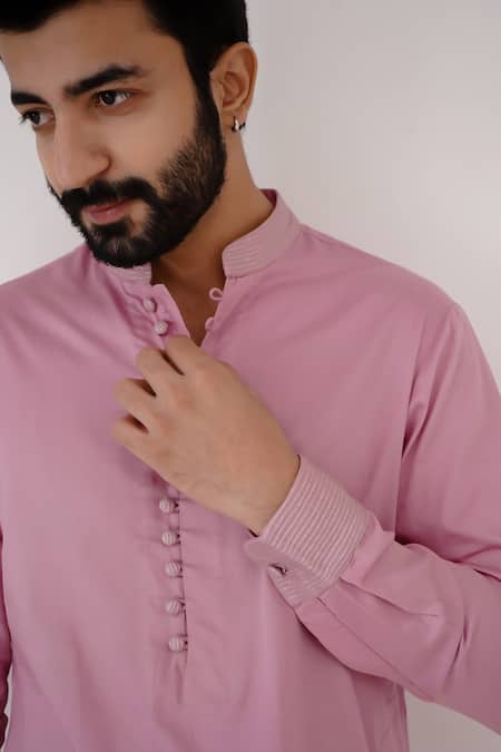 Shop_Nero India_Purple Cotton Satin Embroidery Straight Kurta _Online_at_Aza_Fashions