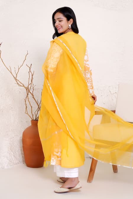 Nero India Floral Print Gathered Kurta & Pant Set 