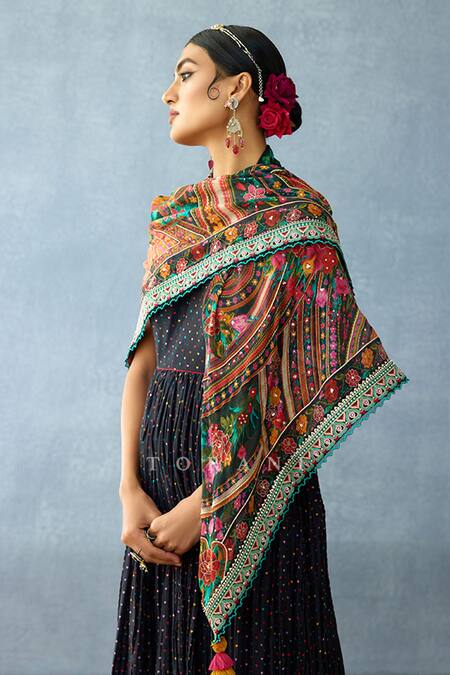 Buy_Torani_Blue Embroidery, Sequins, Beads Dil Seher Azaami Printed Scarf _Online_at_Aza_Fashions