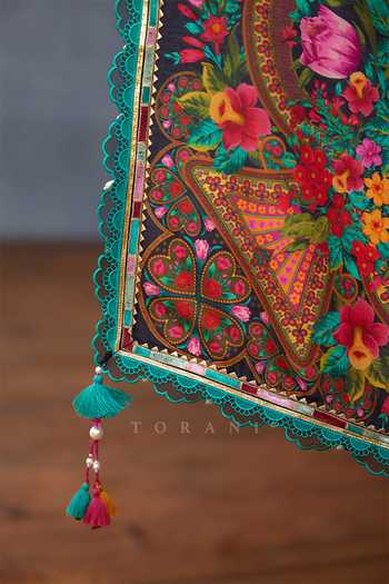Torani Black Embroidery Dil Shaad Aziya Print Scarf Online at Aza Fashions Torani_Black Embroidery Dil Shaad Aziya Print Scarf _Online_at_Aza_Fashions