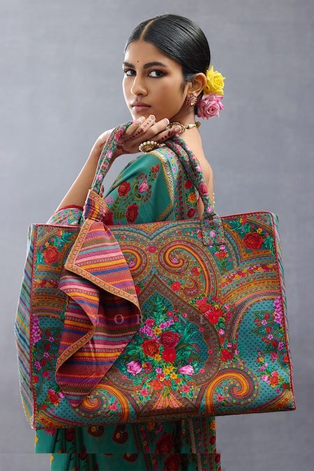 Torani Multi Color Embroidery Dil Nawaz Arsia Paisley Print Handbag Online at Aza Fashions Torani_Multi Color Embroidery Dil Nawaz Arsia Paisley Print Handbag _Online_at_Aza_Fashions