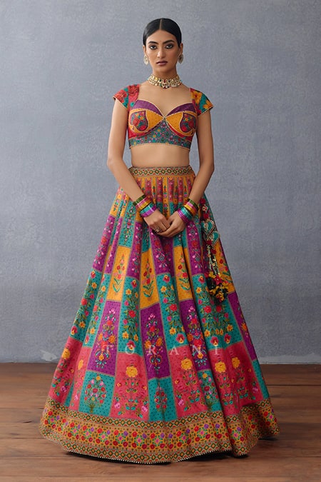 Torani_Multi Color Silk, Chiffon Tassels, Dil Rang Javeri Printed Lehenga Set _Online_at_Aza_Fashions