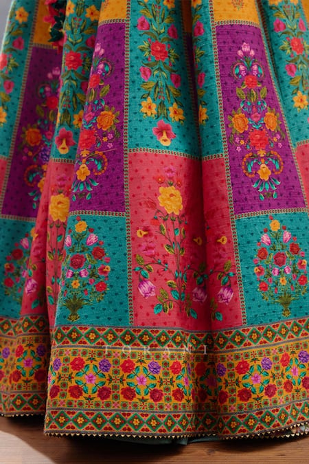 Buy_Torani_Multi Color Silk, Chiffon Tassels, Dil Rang Javeri Printed Lehenga Set 