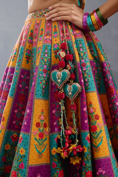 Shop_Torani_Multi Color Silk, Chiffon Tassels, Dil Rang Javeri Printed Lehenga Set 