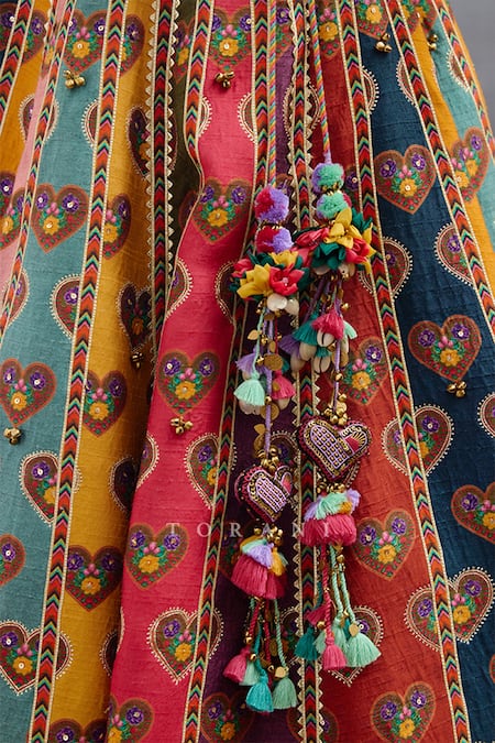 Buy_Torani_Multi Color Organza, Silk Embroidery, Tassels Dil Rang Jiya Lehenga Set _Online_at_Aza_Fashions