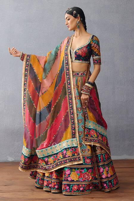 Torani_Multi Color Organza, Silk Embroidery, Tassels Dil Rang Jiya Lehenga Set _at_Aza_Fashions