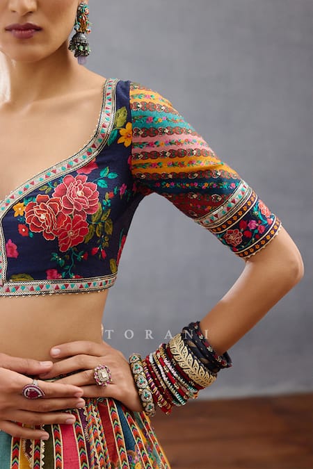 Torani_Multi Color Silk Embroidery, Sequins Sweetheart Dil Rang Jiya Printed Blouse _Online_at_Aza_Fashions