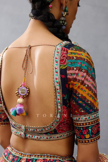 Buy_Torani_Multi Color Silk Embroidery, Sequins Sweetheart Dil Rang Jiya Printed Blouse 