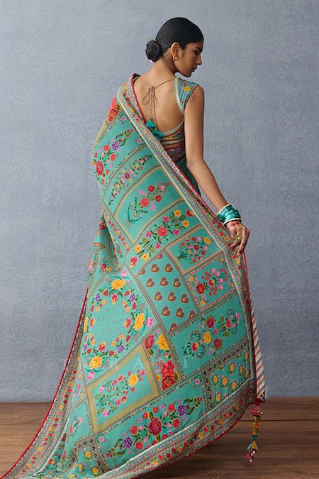 Shop Torani Blue Silk Dil Nawaz Mahasti Printed Saree at Aza Fashions Shop_Torani_Blue Silk Dil Nawaz Mahasti Printed Saree _at_Aza_Fashions
