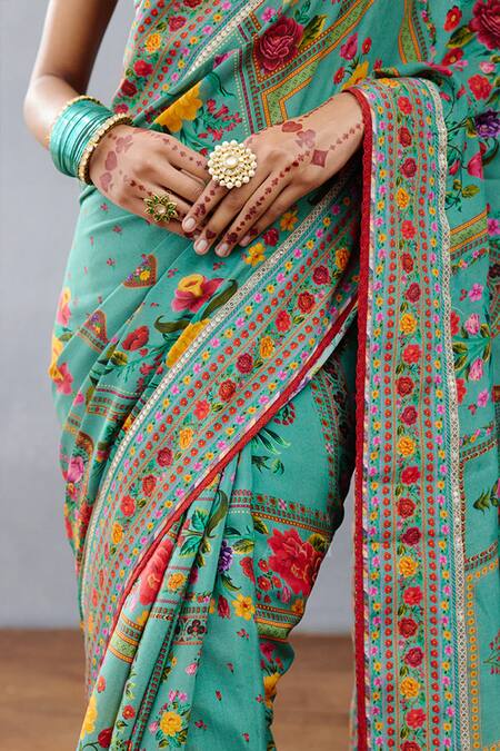 Torani Blue Silk Dil Nawaz Mahasti Printed Saree Online at Aza Fashions Torani_Blue Silk Dil Nawaz Mahasti Printed Saree _Online_at_Aza_Fashions